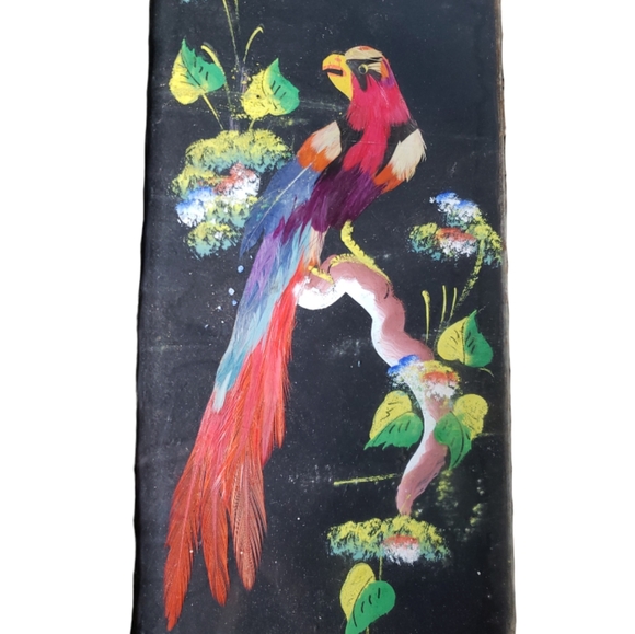 Mexican Vintage Handcrafted Feather Paint Wicker Tray - Picture 3 of 7